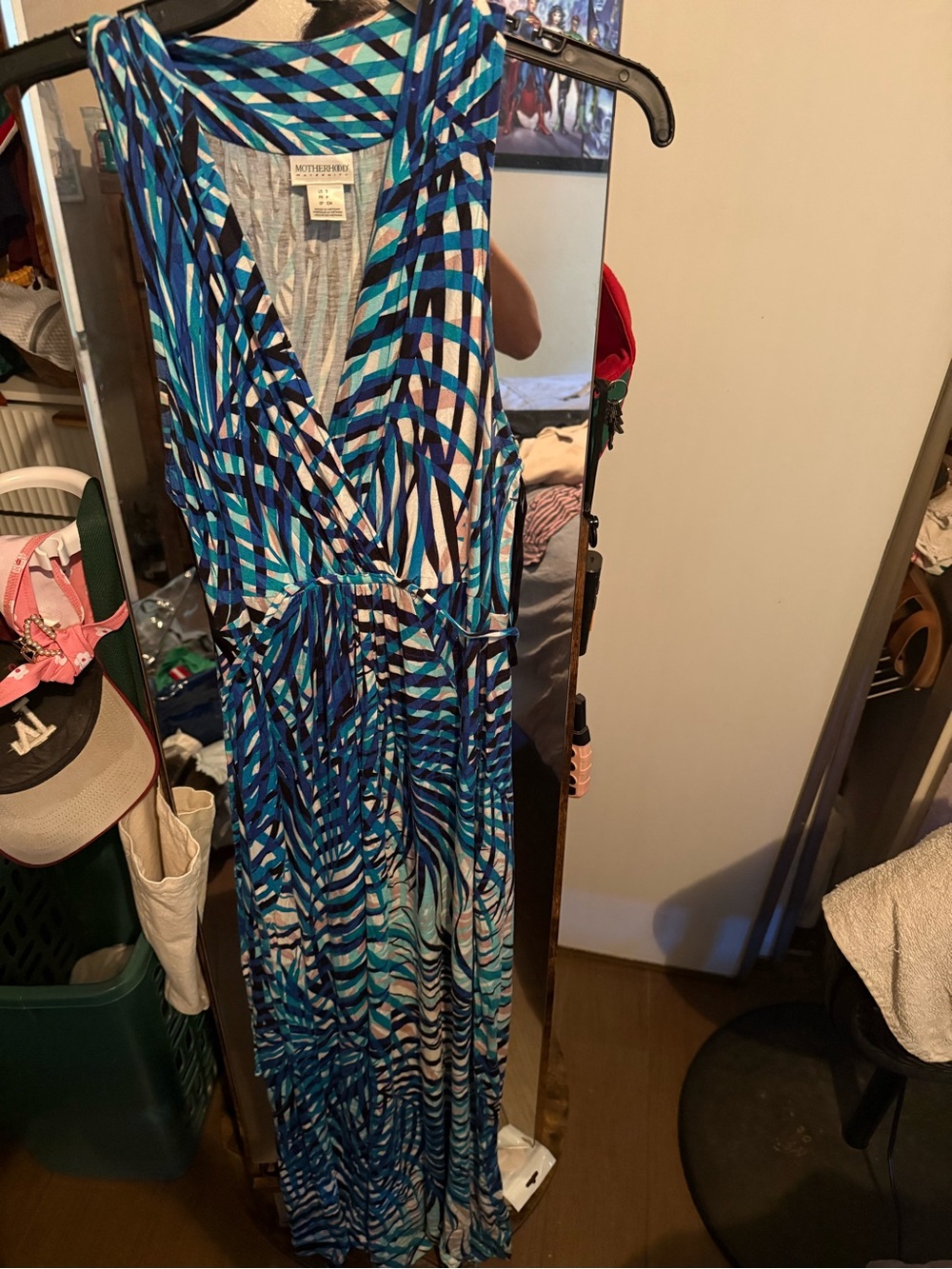 Motherhood Maternity Blue Striped Wrap Maxi Tunic